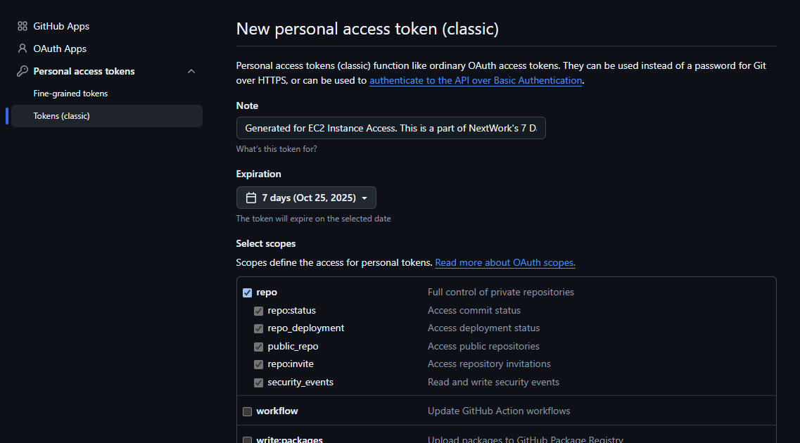 Personal Access Token Configuration