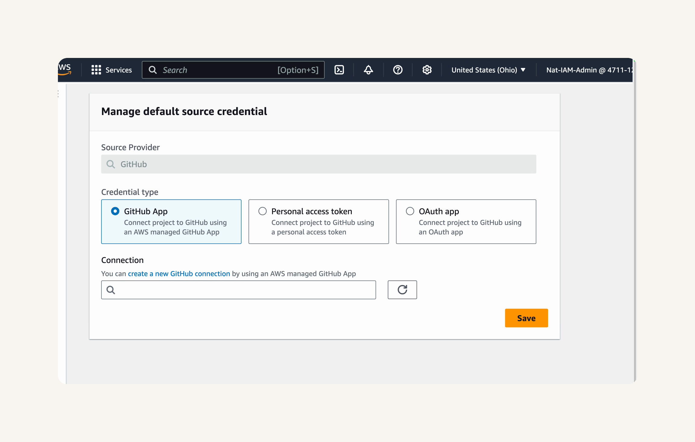 Manage default source credential page.