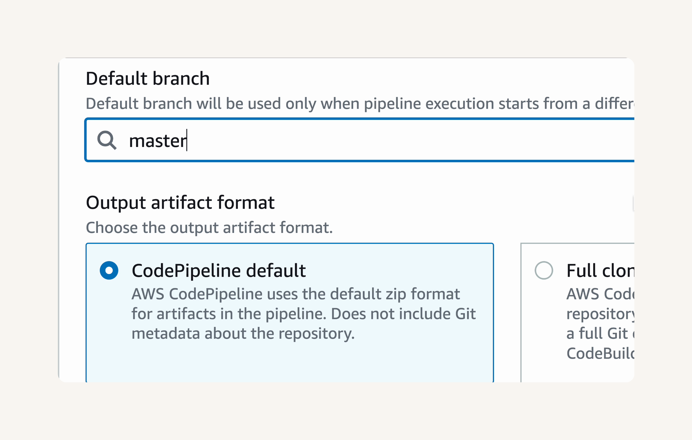 Default branch master selected.