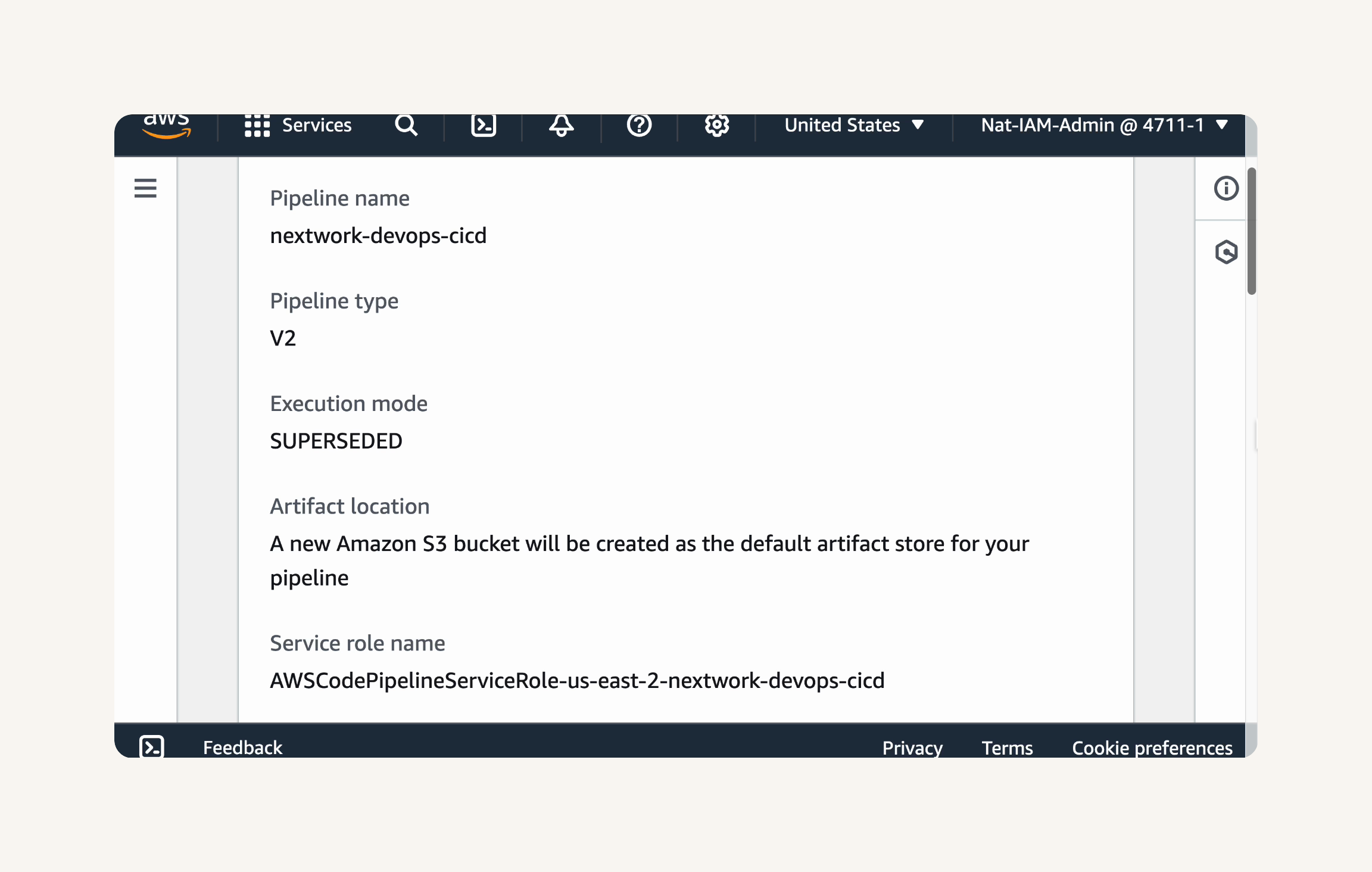 Review pipeline settings page.