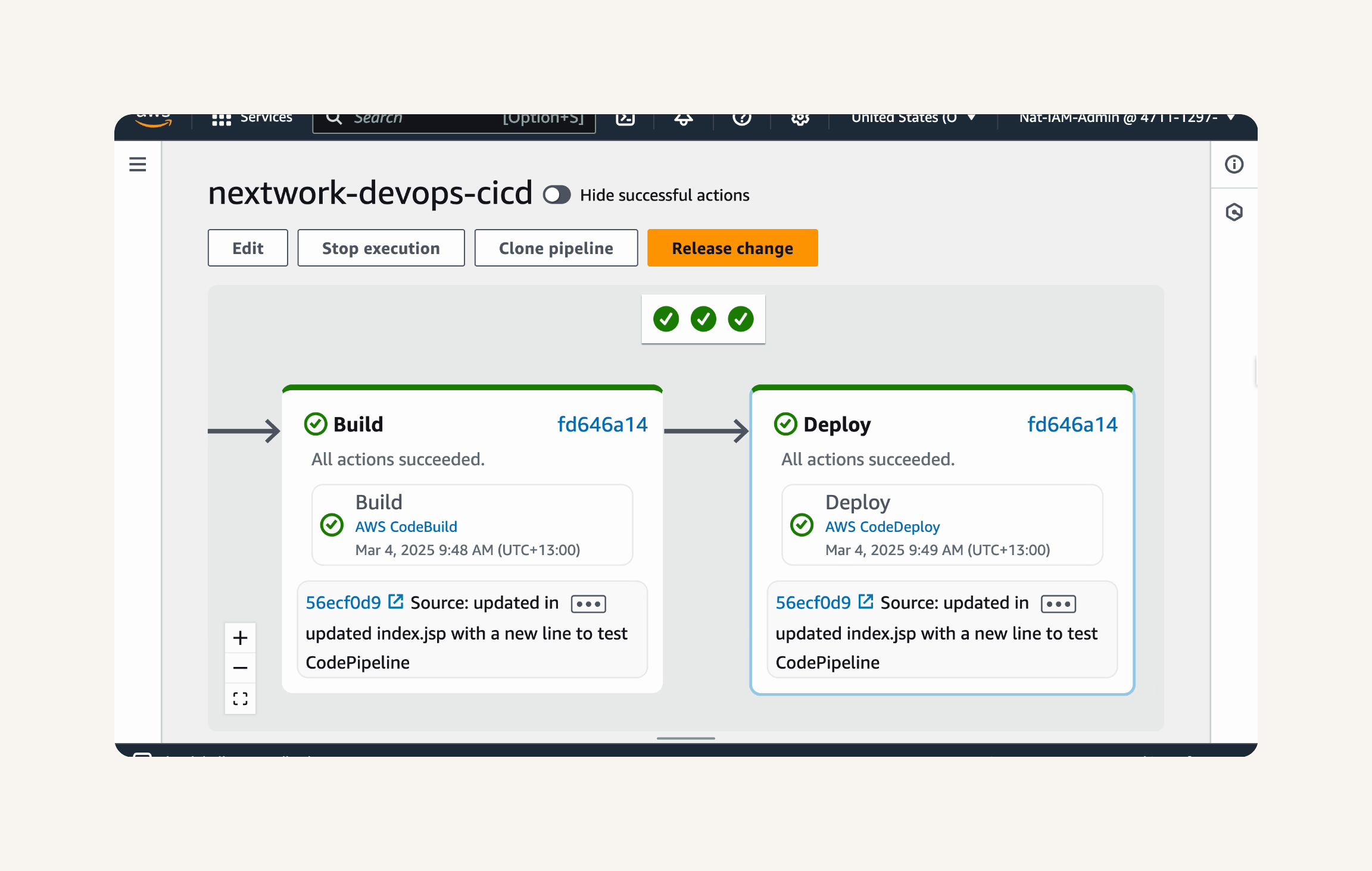 Build and Deploy stages succeeded.